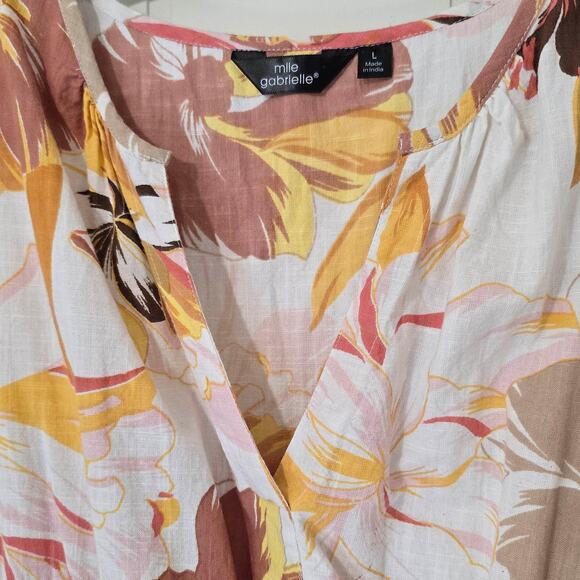 Mlle Gabrielle Dress Tropical Cotton Fit Flare Cotton Tiered Midi Size Large - Picture 3 of 9